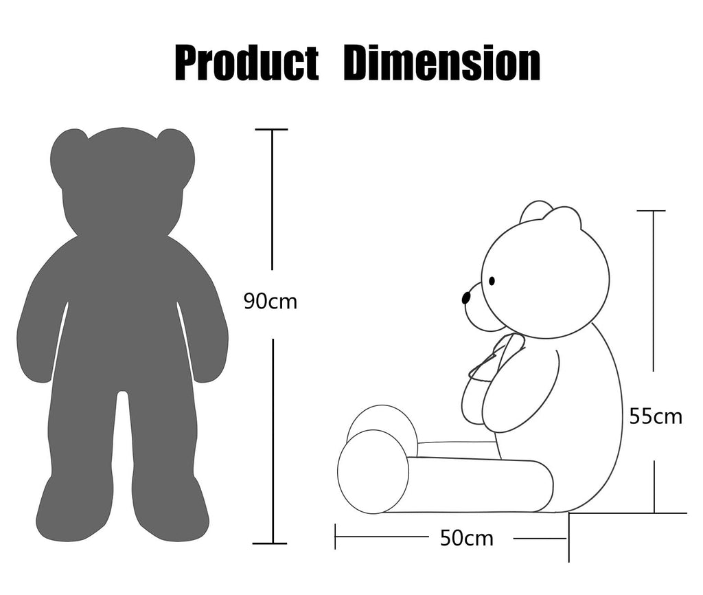 90cm Giant Teddy Bear Plush – Light Brown, Soft Stuffed Animal Toy Gift