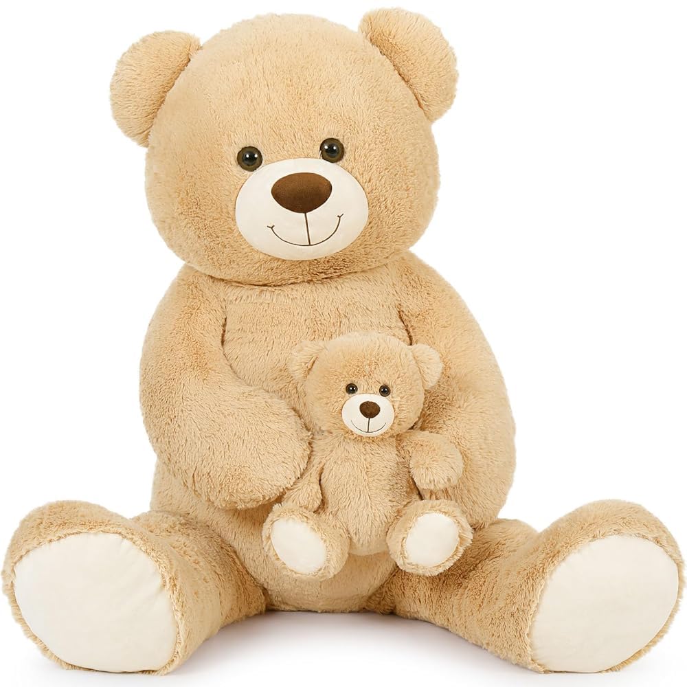 100cm Giant Teddy Bear with Baby Plush – Light Brown, Soft Cuddly Stuffed Toy Gift
