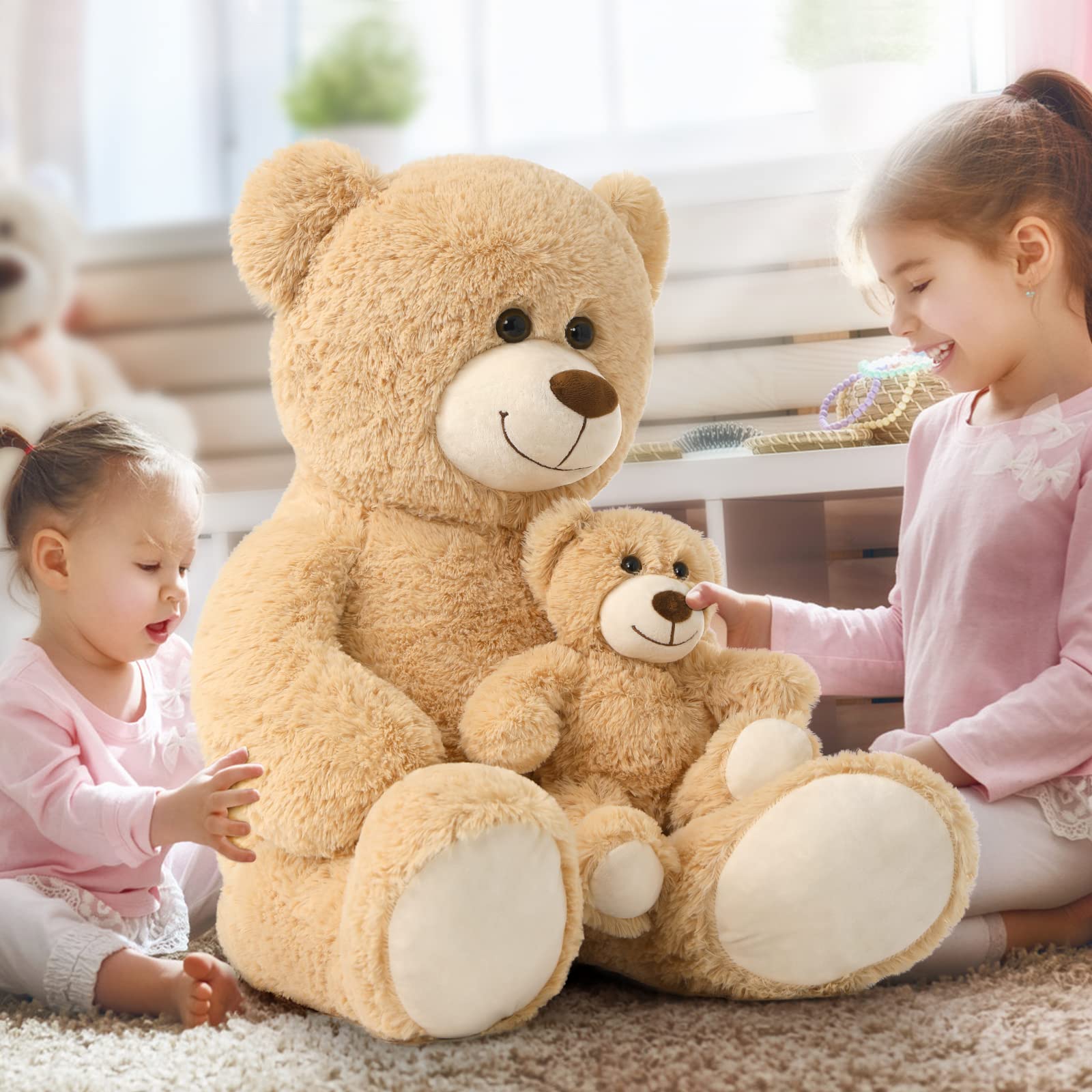 100cm Giant Teddy Bear with Baby Plush – Light Brown, Soft Cuddly Stuffed Toy Gift