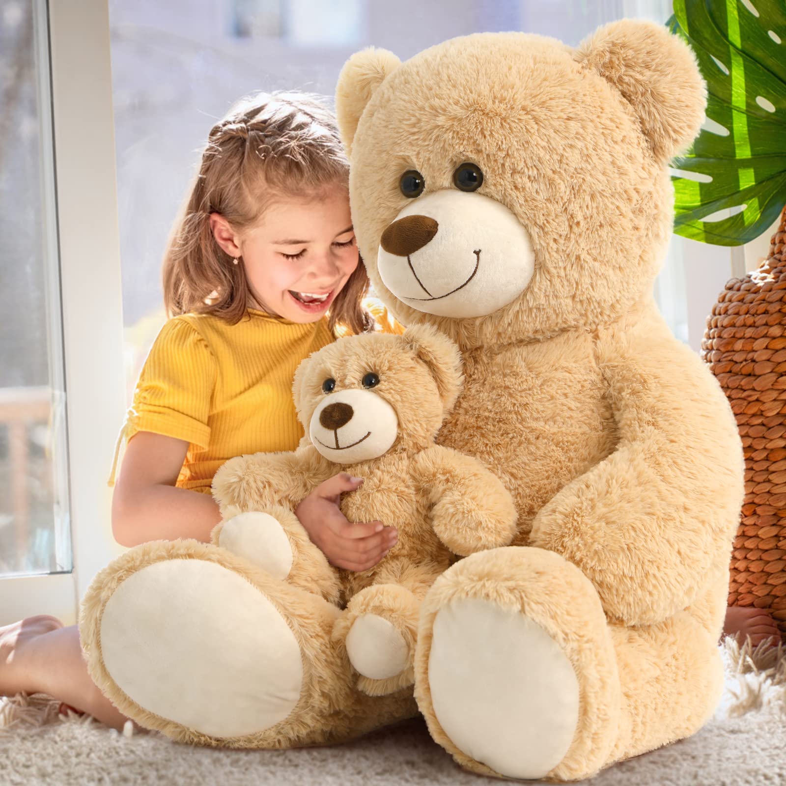 100cm Giant Teddy Bear with Baby Plush – Light Brown, Soft Cuddly Stuffed Toy Gift