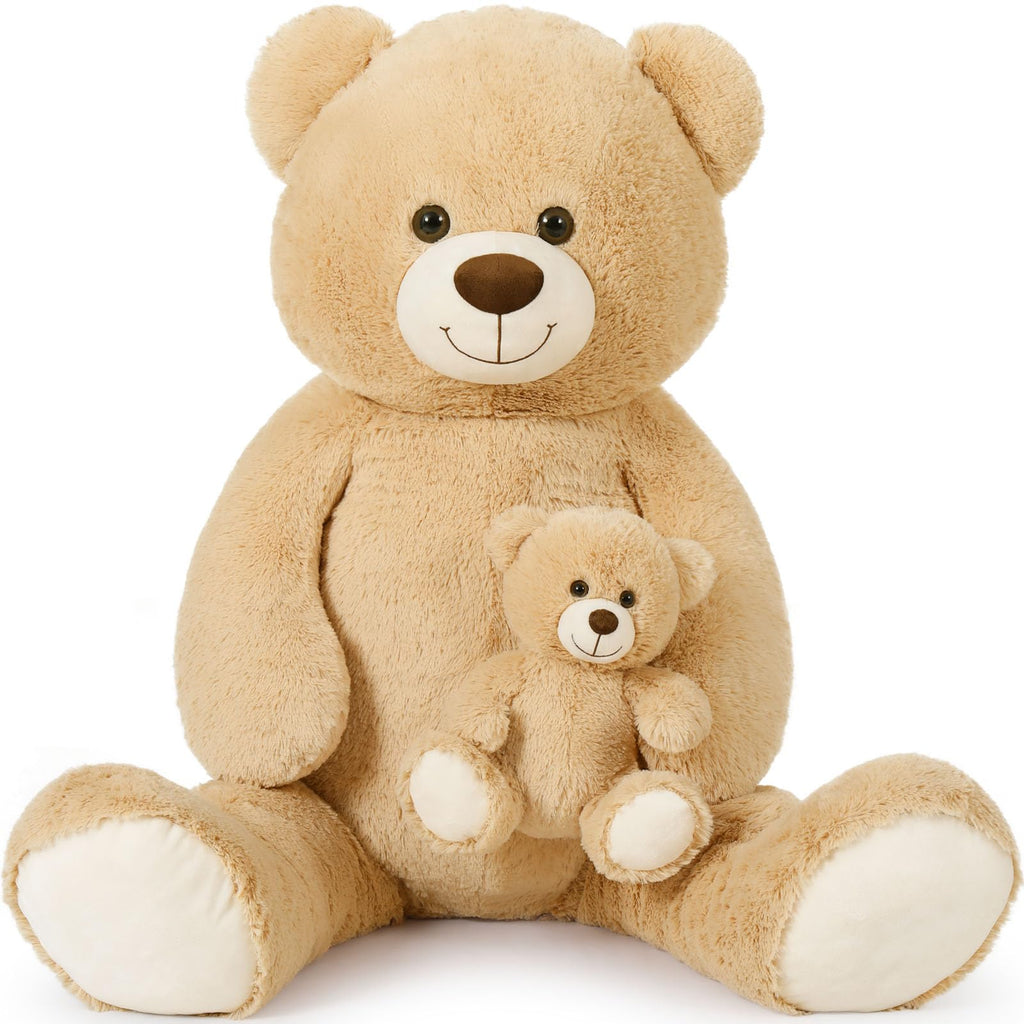 100cm Giant Teddy Bear with Baby Plush – Light Brown, Soft Cuddly Stuffed Toy Gift