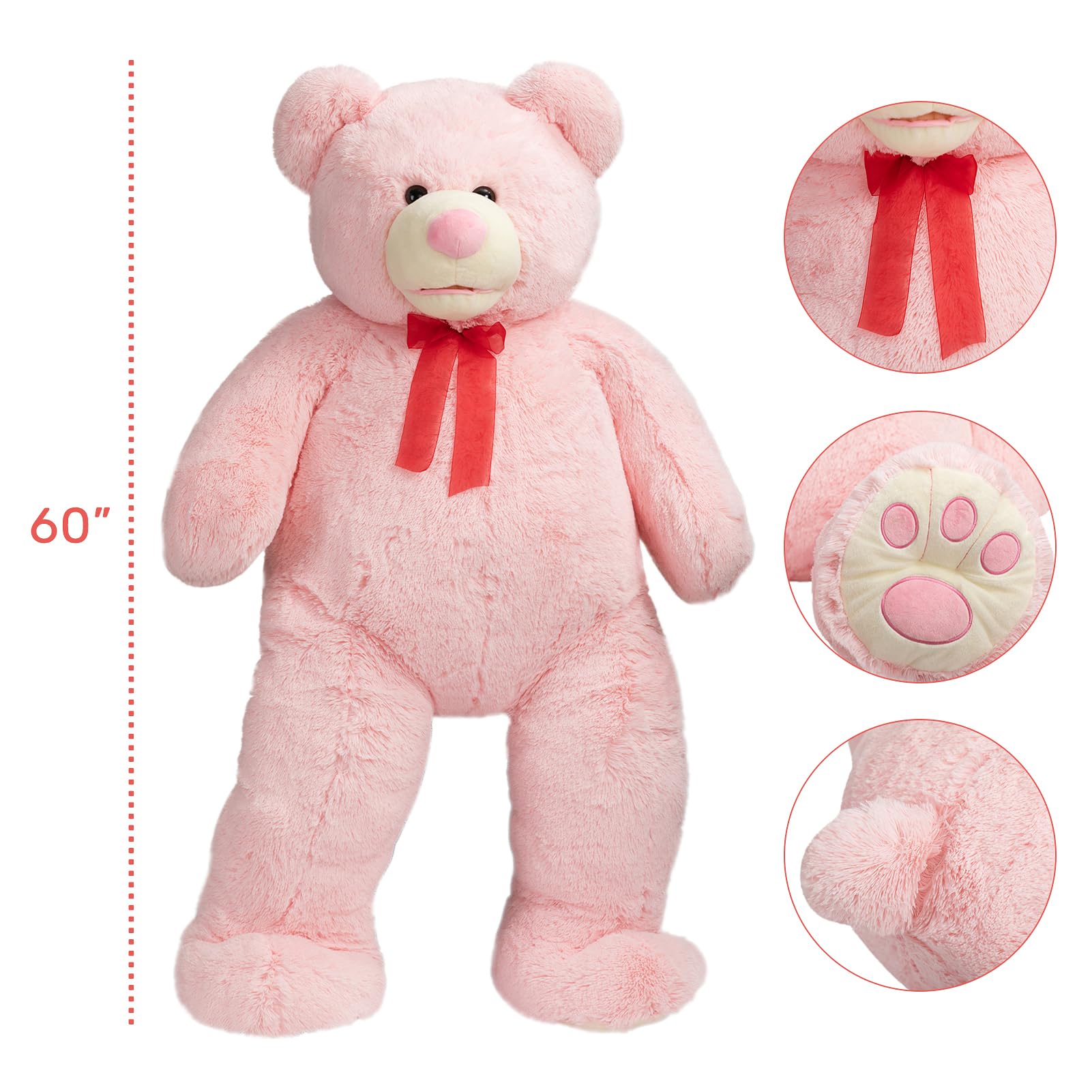 150cm Giant Teddy Bear Plush – Light Pink, Extra Large Soft Stuffed Toy