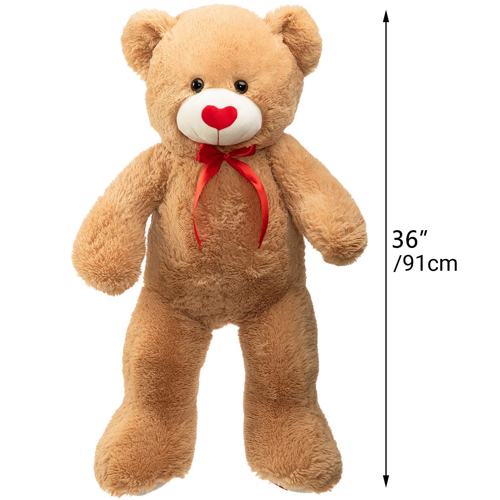 91cm Giant Teddy Bear Plush with Red Heart – Tan, Soft Stuffed Animal Toy Gift