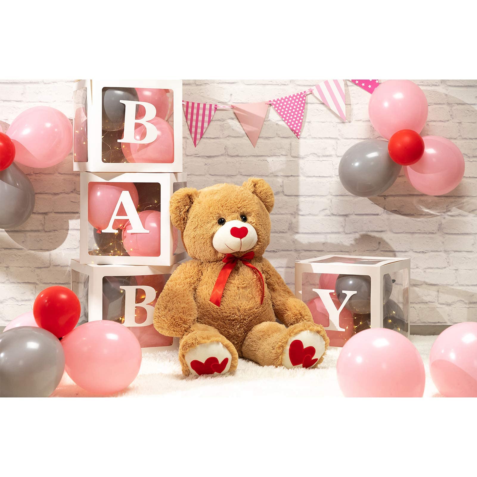 91cm Giant Teddy Bear Plush with Red Heart – Tan, Soft Stuffed Animal Toy Gift
