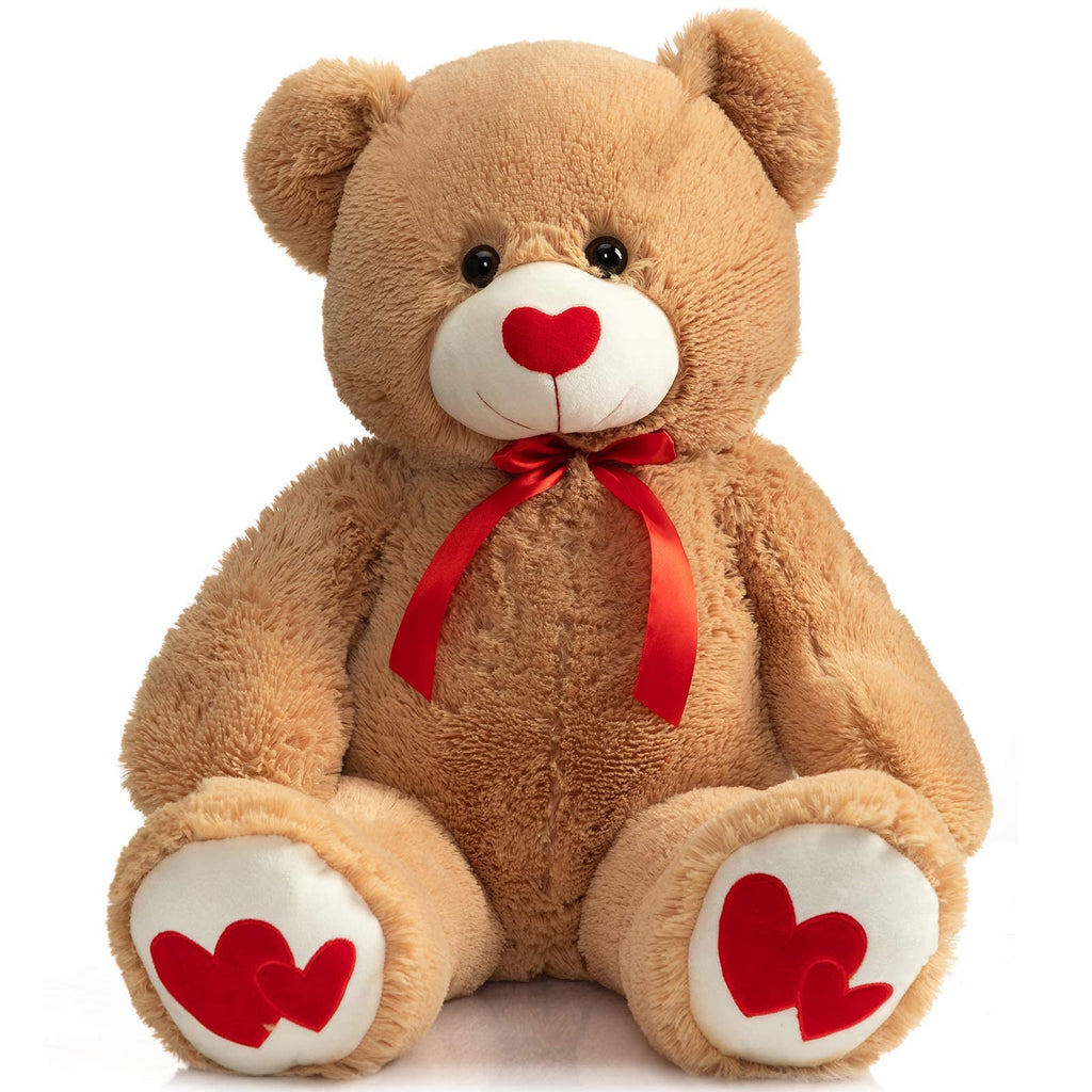 91cm Giant Teddy Bear Plush with Red Heart – Tan, Soft Stuffed Animal Toy Gift