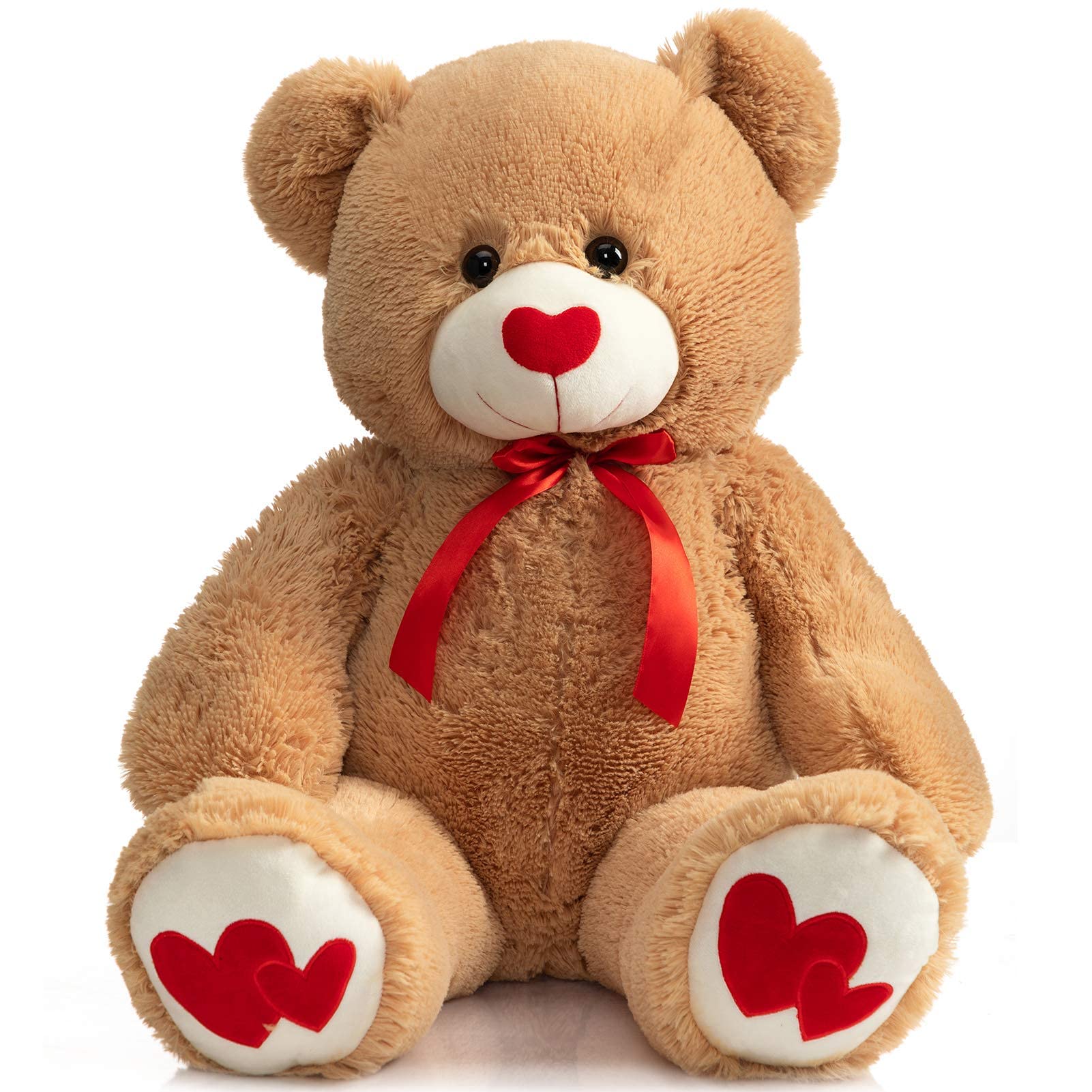 91cm Giant Teddy Bear Plush with Red Heart – Tan, Soft Stuffed Animal Toy Gift