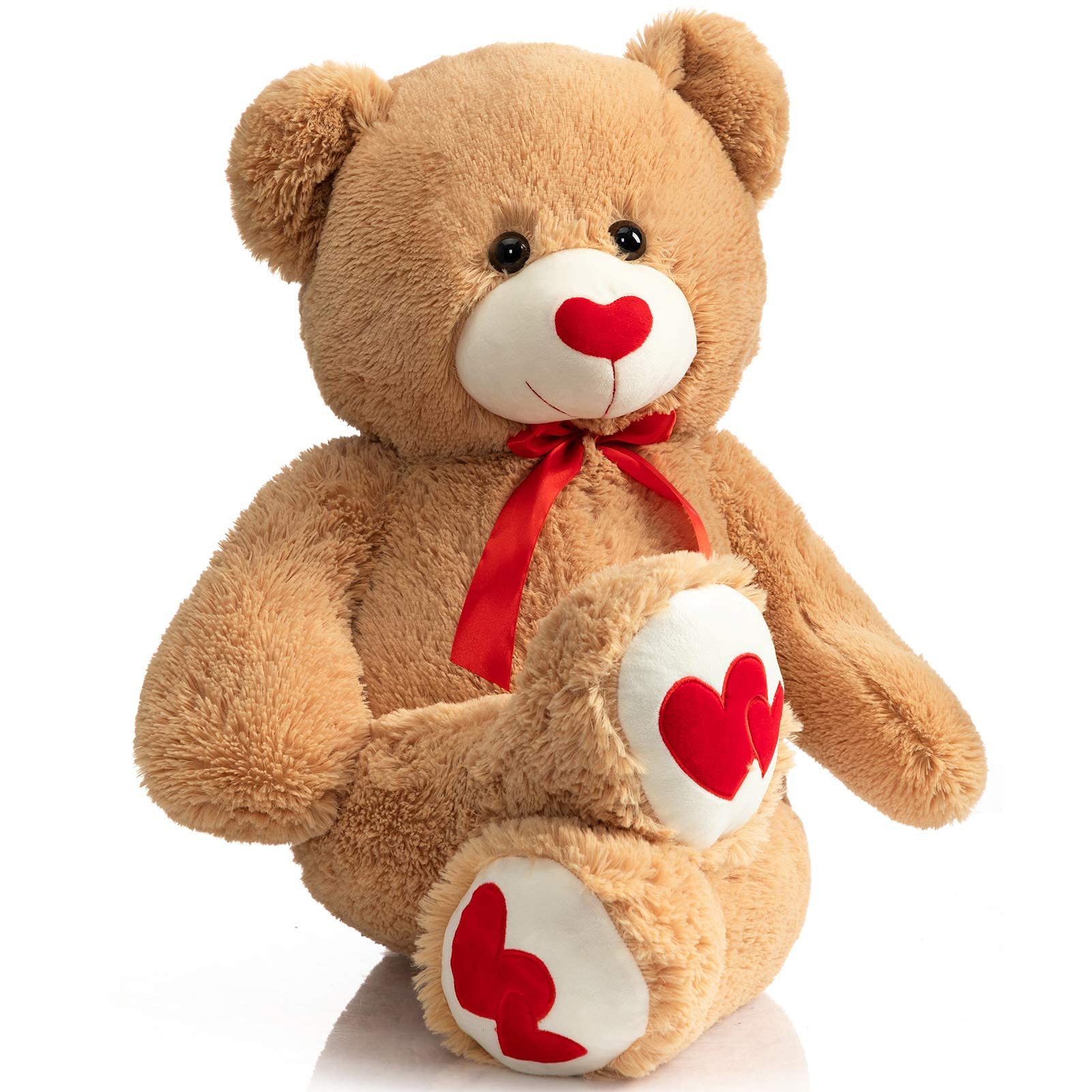 91cm Giant Teddy Bear Plush with Red Heart – Tan, Soft Stuffed Animal Toy Gift