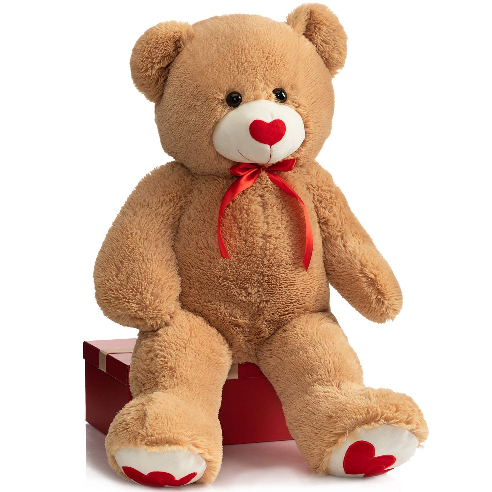 91cm Giant Teddy Bear Plush with Red Heart – Tan, Soft Stuffed Animal Toy Gift