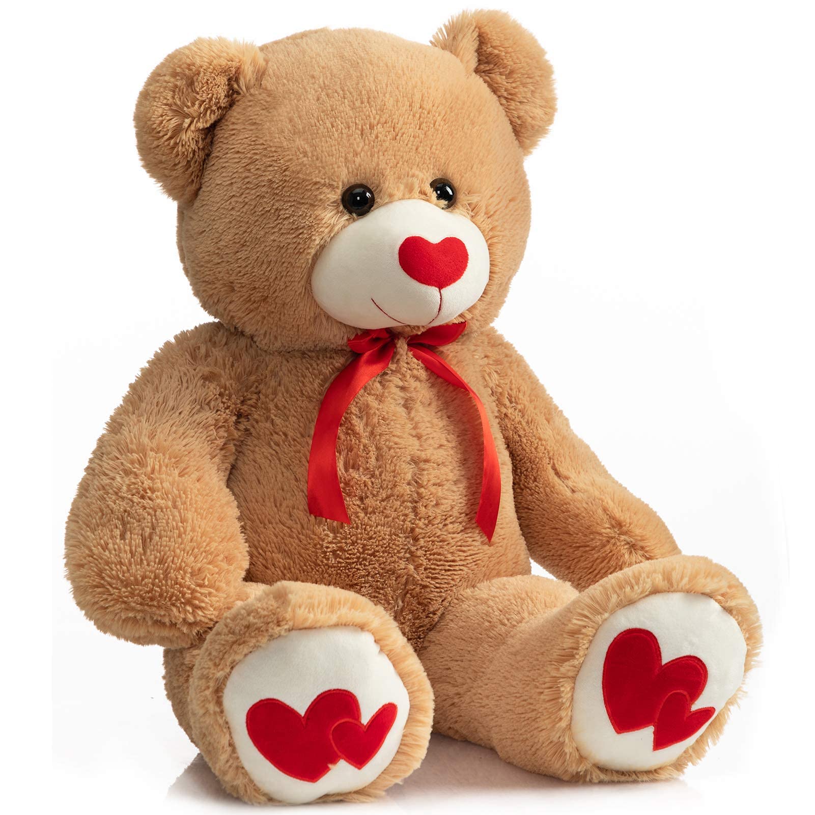 91cm Giant Teddy Bear Plush with Red Heart – Tan, Soft Stuffed Animal Toy Gift