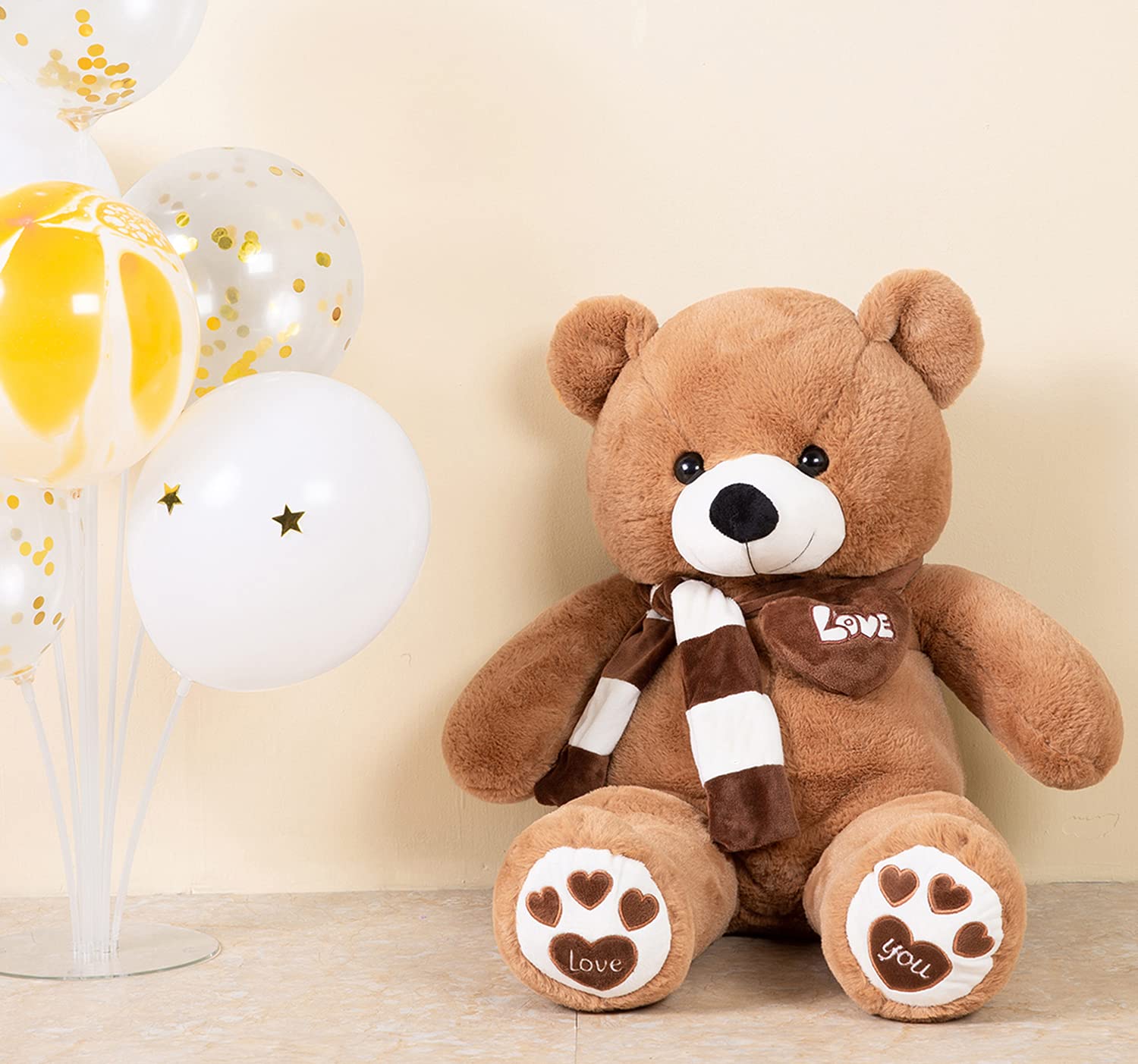 100cm Giant Teddy Bear Plush with Heart – Dark Brown, Soft Stuffed Toy Gift