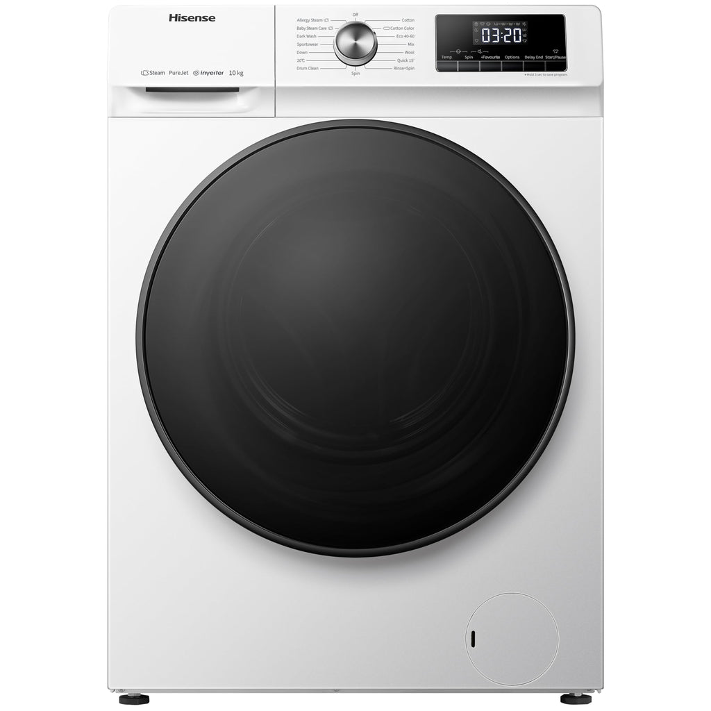 Freestanding Front Load Washing Machine – 10kg, 1400 RPM, Inverter Motor, Quick Wash, Steam Wash, White, Energy Class A