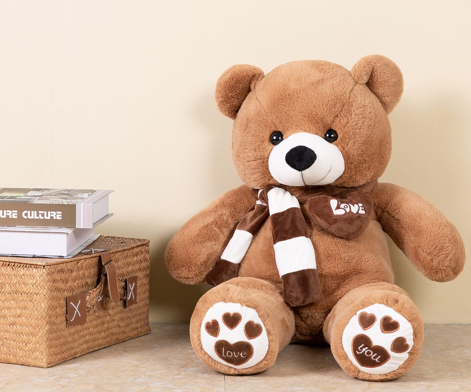 100cm Giant Teddy Bear Plush with Heart – Dark Brown, Soft Stuffed Toy Gift