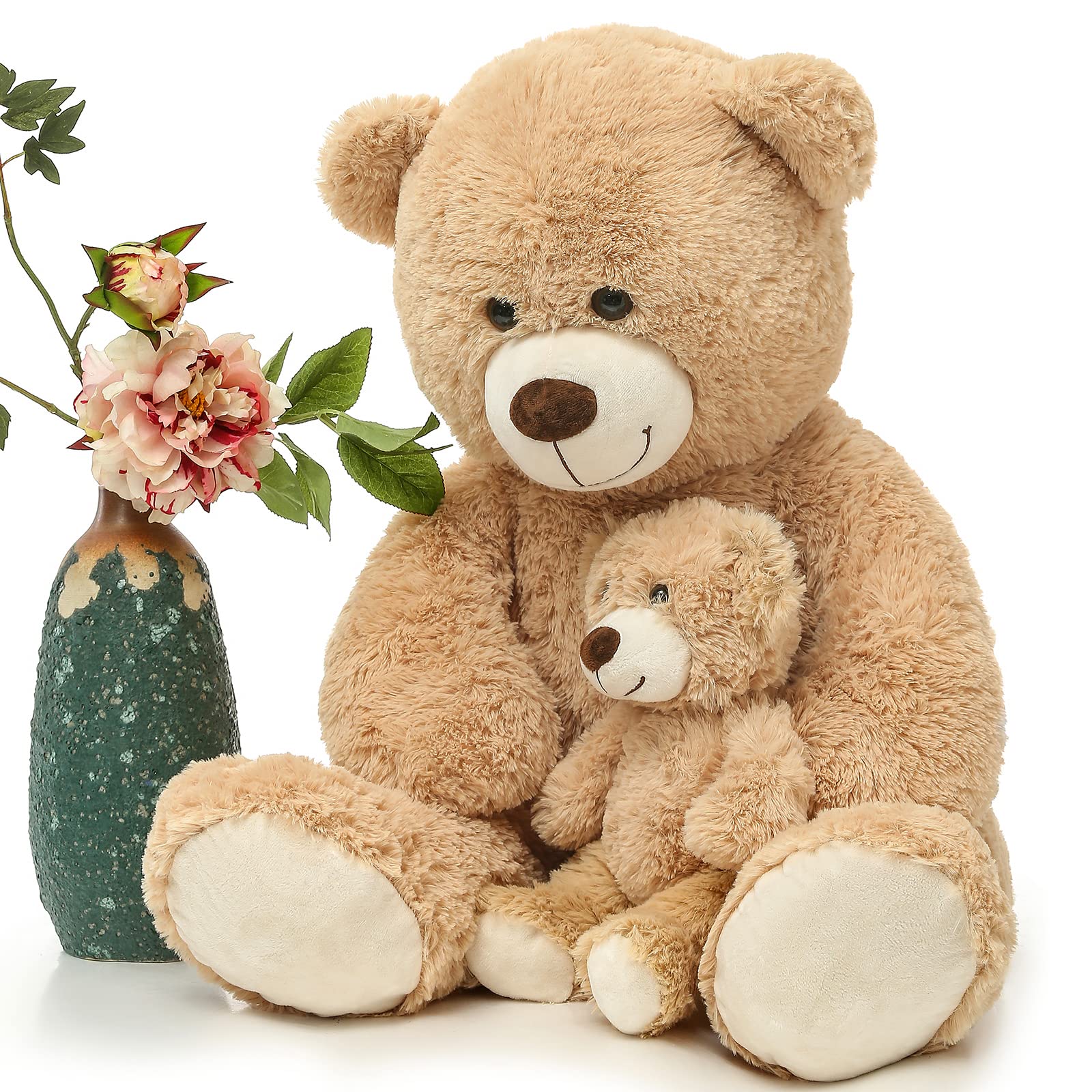 100cm Giant Teddy Bear with Baby Plush – Light Brown, Soft Cuddly Stuffed Toy Gift