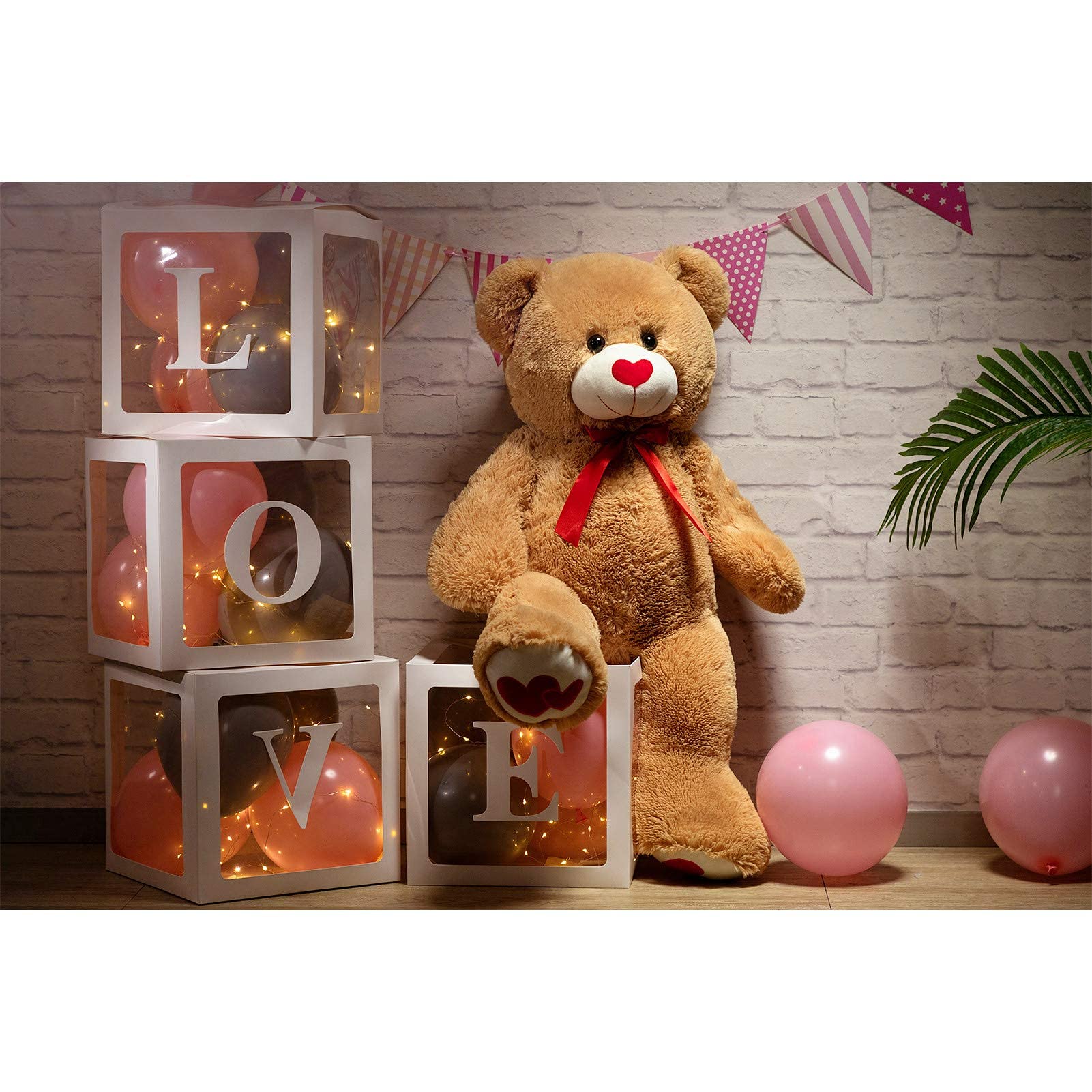 91cm Giant Teddy Bear Plush with Red Heart – Tan, Soft Stuffed Animal Toy Gift