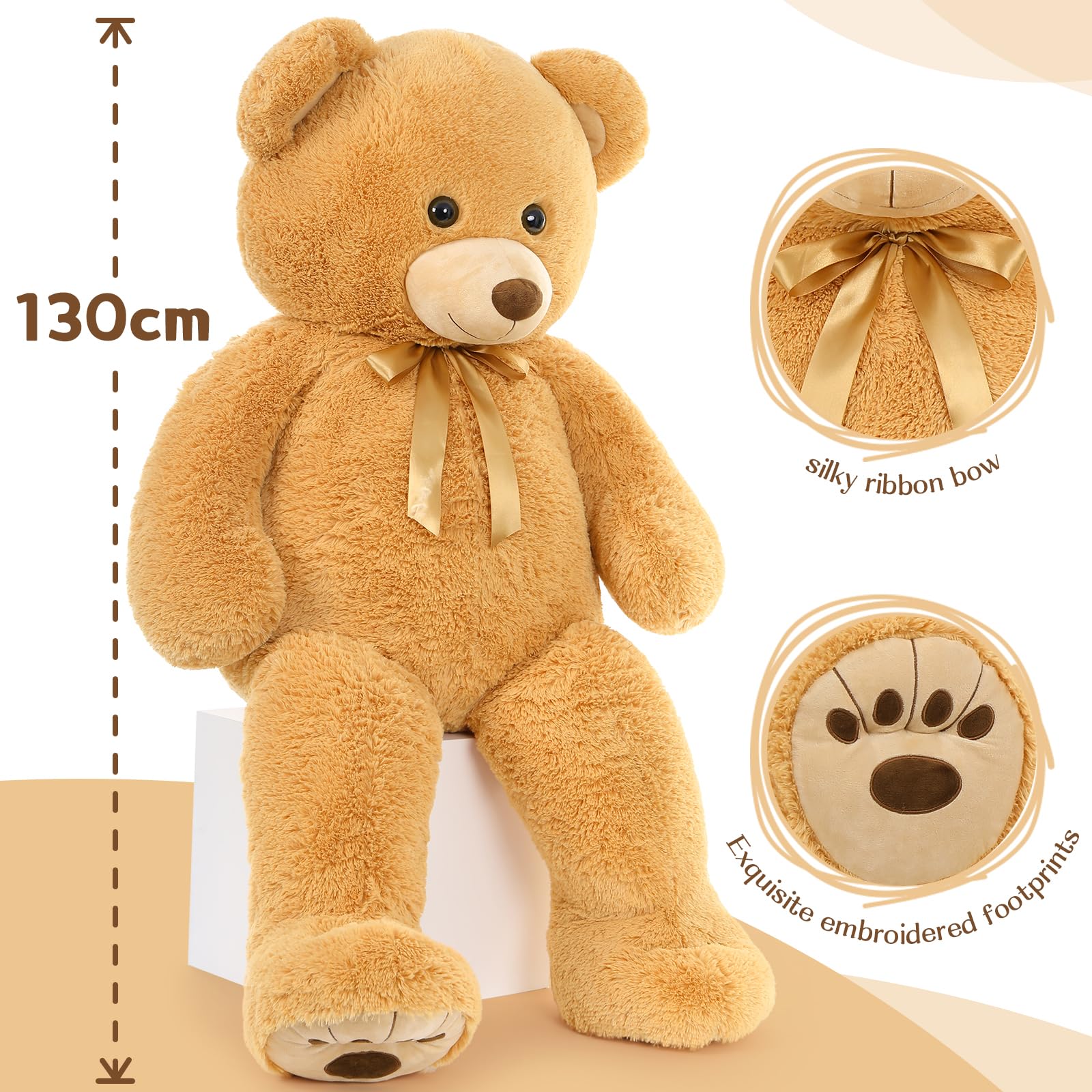 130cm Giant Teddy Bear Plush – Brown XXL Soft Stuffed Toy Gift