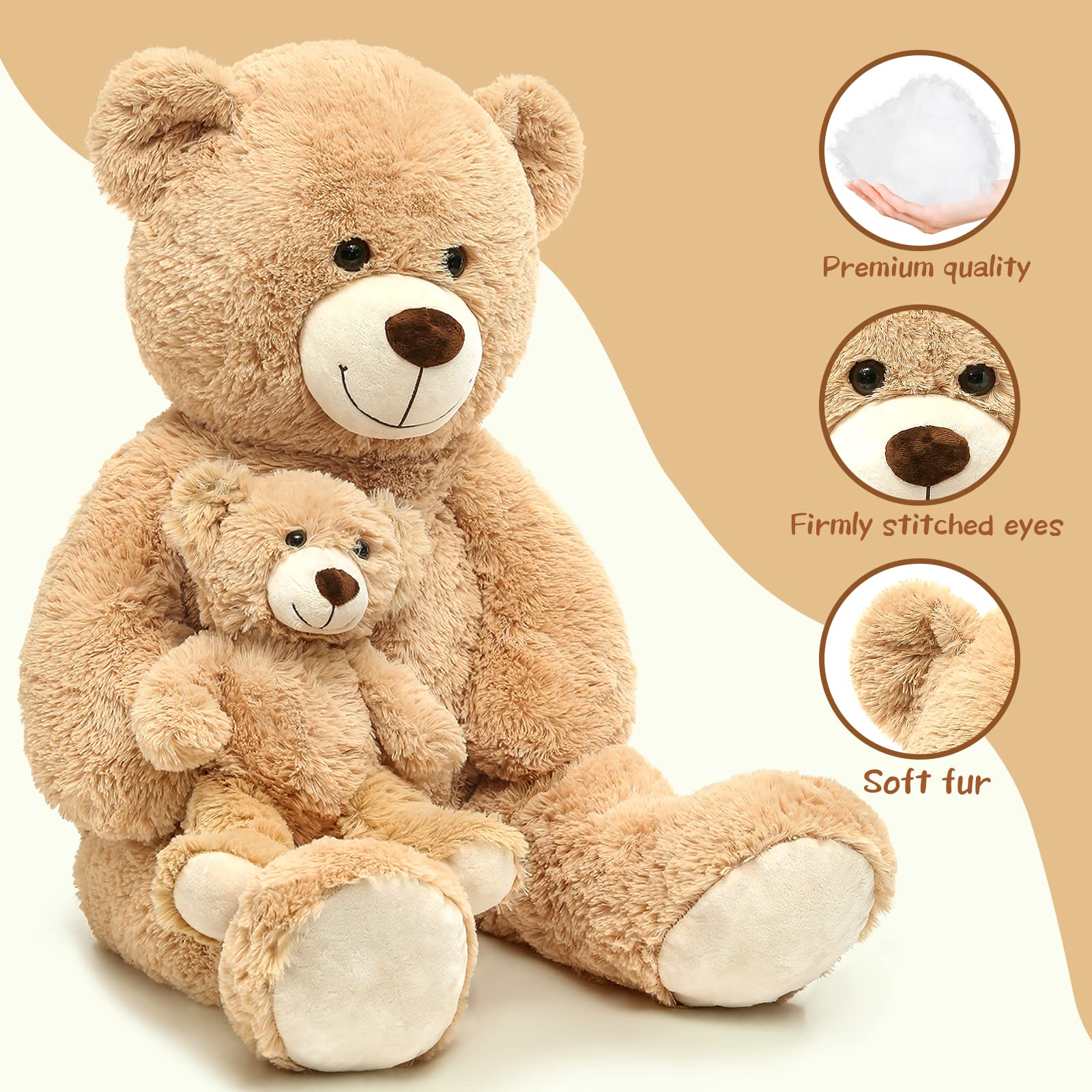 100cm Giant Teddy Bear with Baby Plush – Light Brown, Soft Cuddly Stuffed Toy Gift