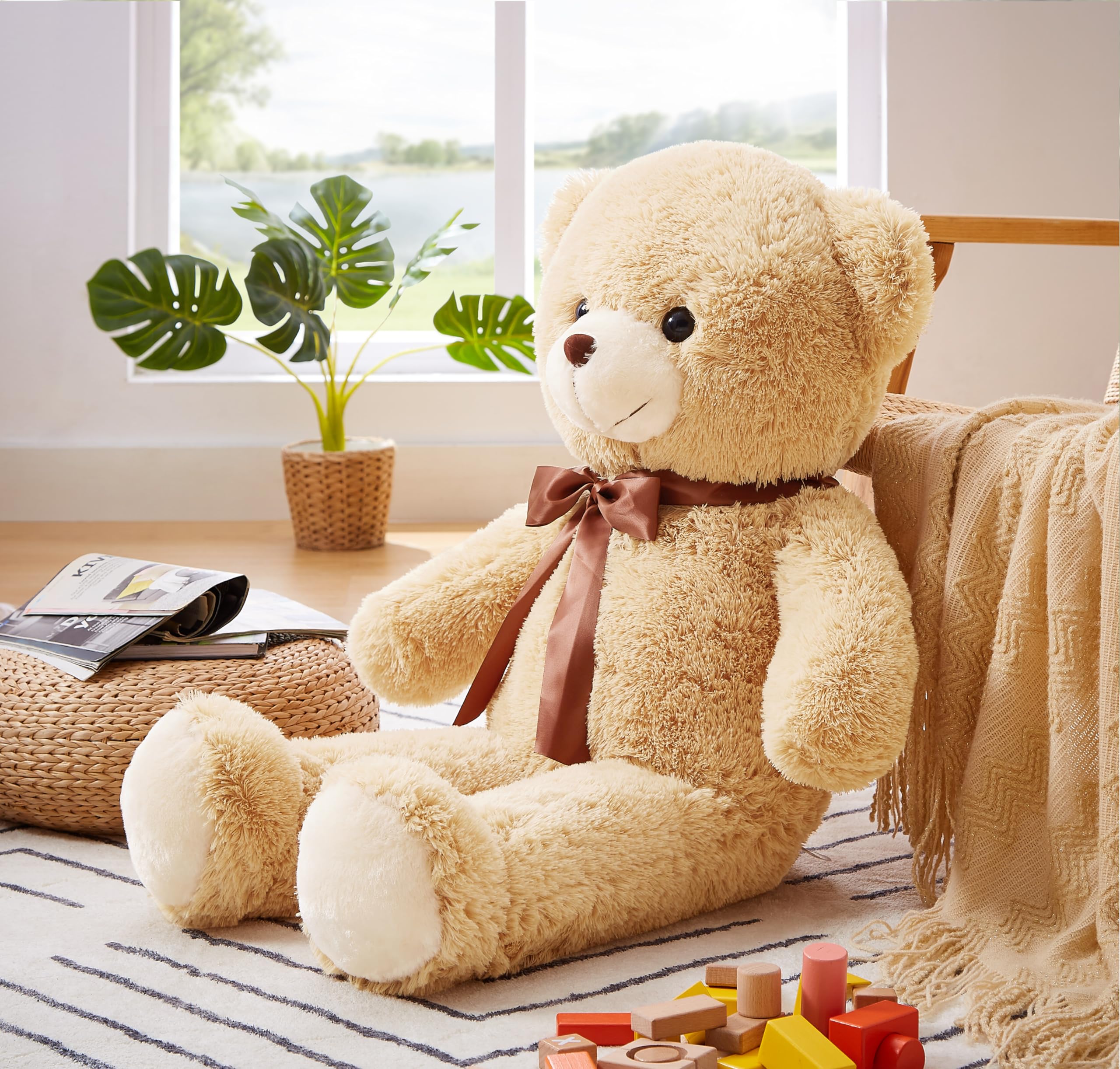 90cm Giant Teddy Bear Plush – Light Brown, Soft Stuffed Animal Toy Gift